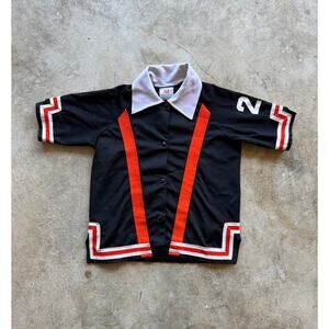 Vintage 1970s Champion Button Up Size Small Nylon Orange/Black Bowling Shirt